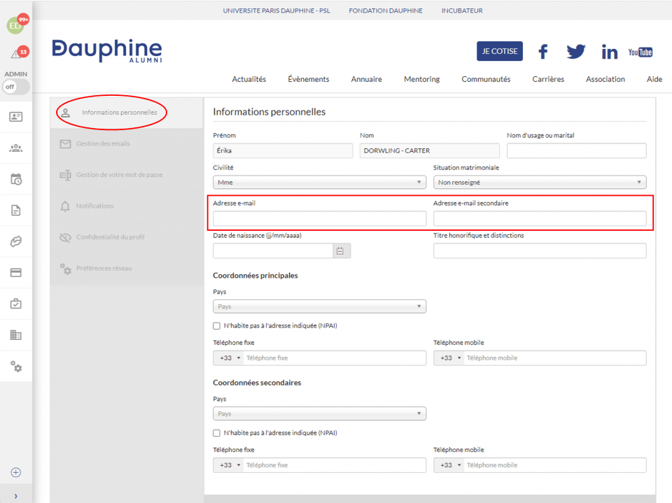 CE Informations personnelles