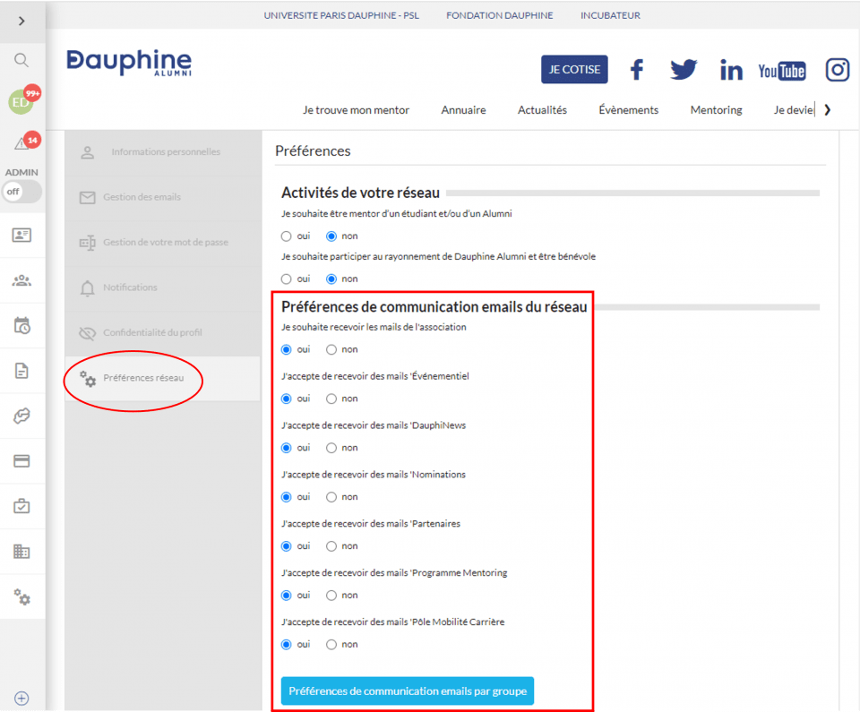 CE Préférences réseau